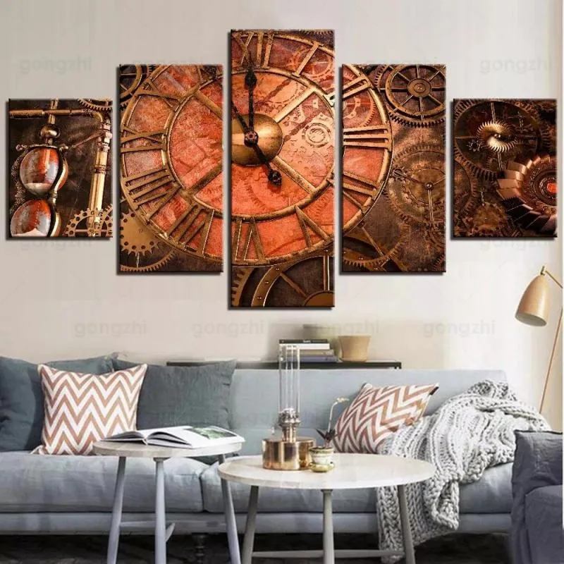 Ansicht 4 — Steampunk-Wandbild – mit Uhr