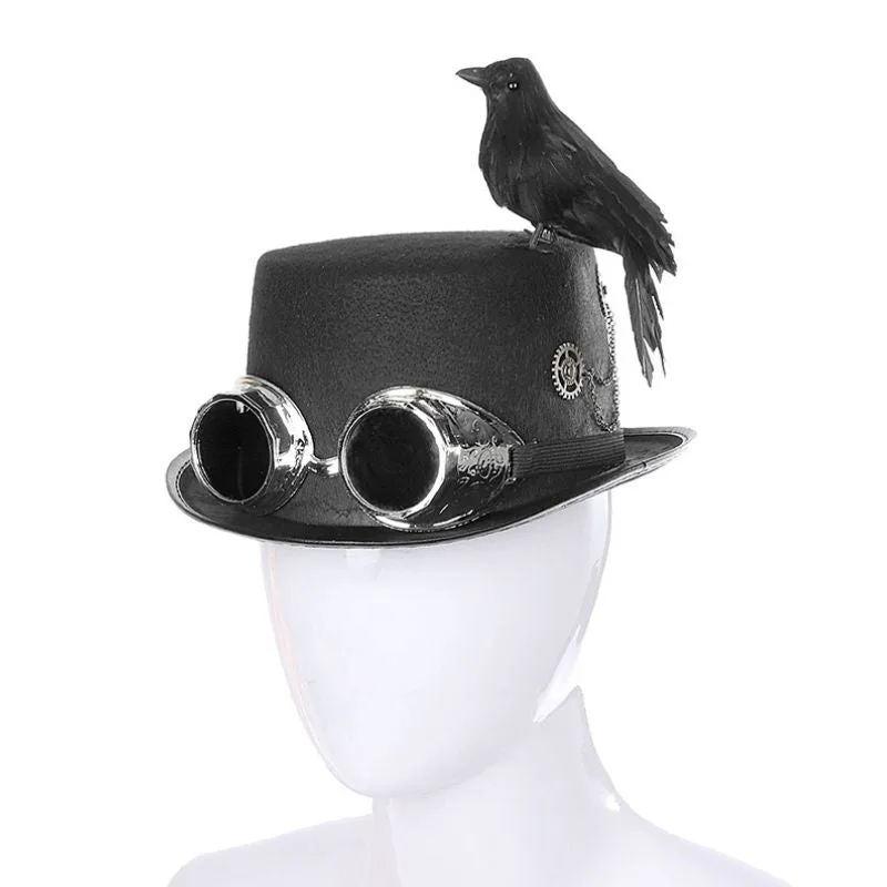 Ansicht 2 — Steampunk-Hut – mit Vogel