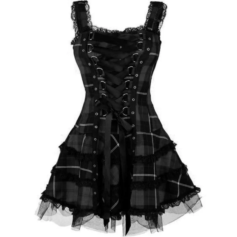 Steampunk-Kleid – Schottenmuster Gothic