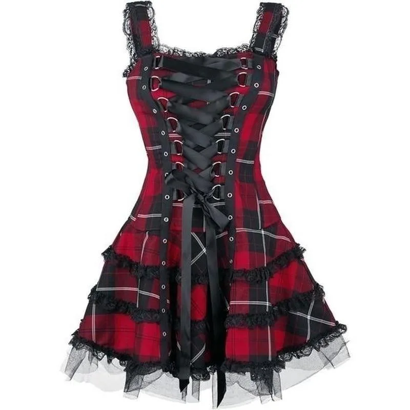Ansicht 3 — Steampunk-Kleid – Schottenmuster Gothic