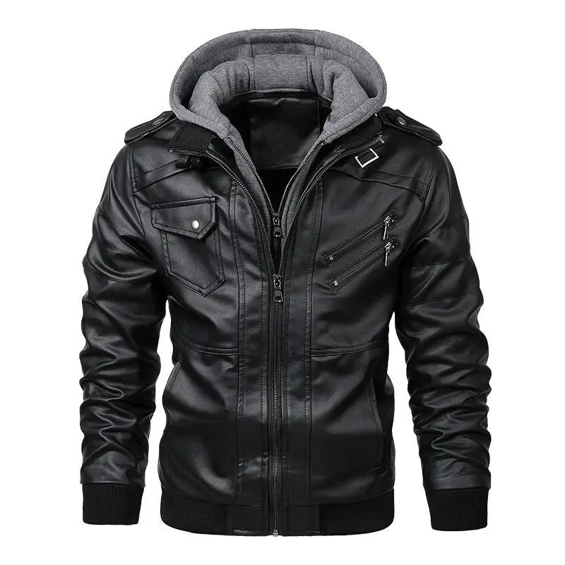 Jacke für Herren – PU-Kunstleder mit Kapuze