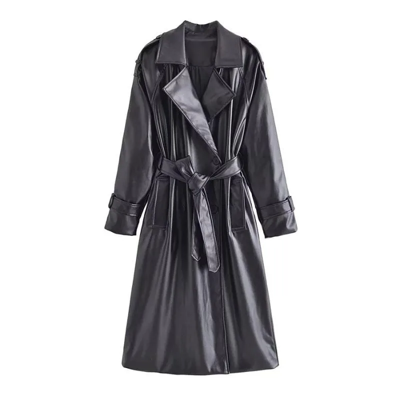 Mantel – PU-Kunstleder Typ Trench Coat