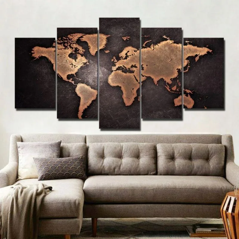Wandbild – 5 Teile Weltkarte