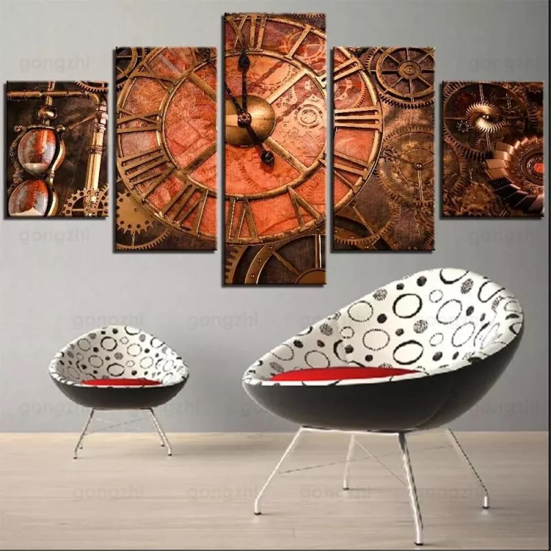 Ansicht 3 — Steampunk-Wandbild – mit Uhr