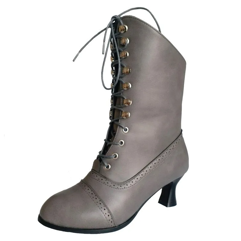 Stiefeletten für Damen – grau mit Schnürung