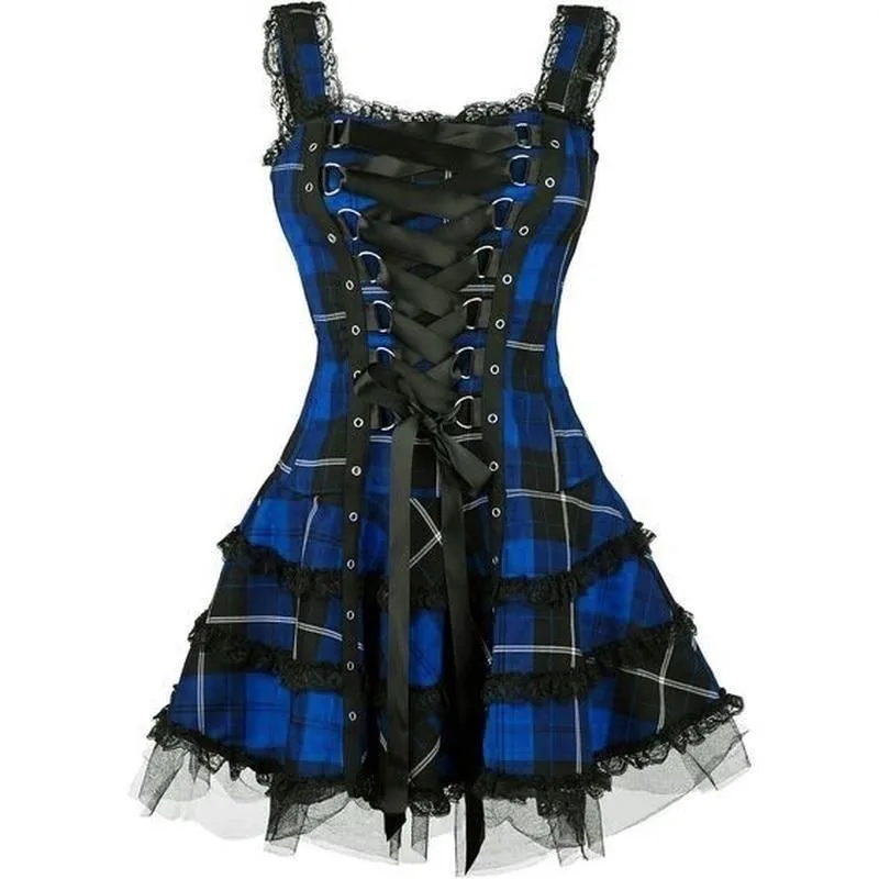 Ansicht 4 — Steampunk-Kleid – Schottenmuster Gothic